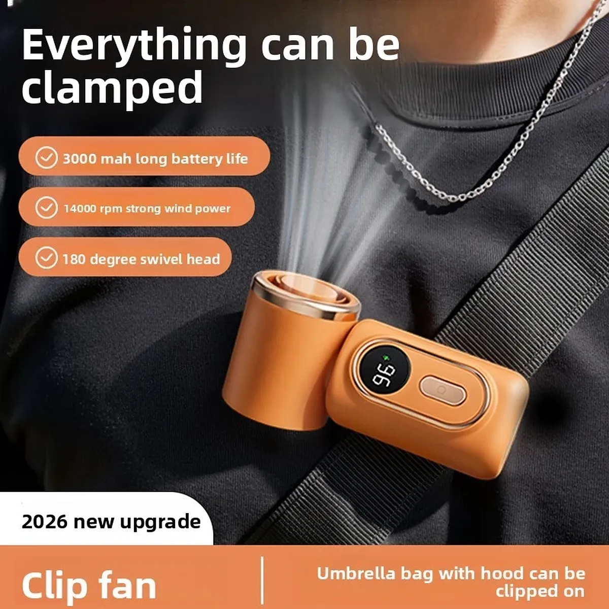 Portable Clip-On Mini Fan with 180° Rotation | USB Rechargeable | Lightweight Cooling Fan for Travel, Office & Outdoors