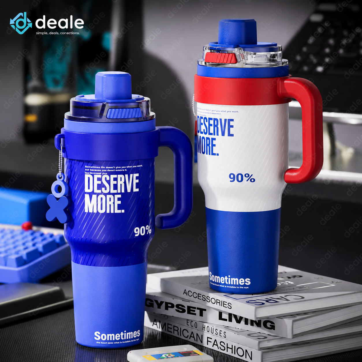 Premium 1250ML Insulated Travel Mug with Handle & Straw | Large Capacity Thermal Tumbler