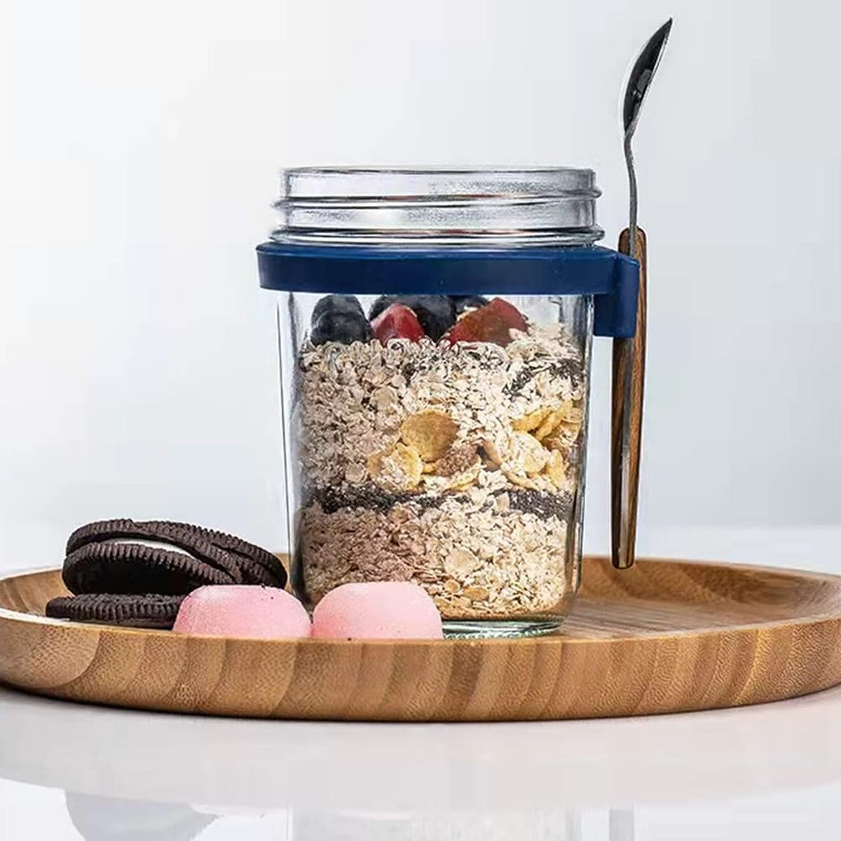 Overnight Oats Glass Jar Set (350ml x 2) with Lid & Spoon | Leakproof Meal Prep Containers | Buy 1 Get 1 Free