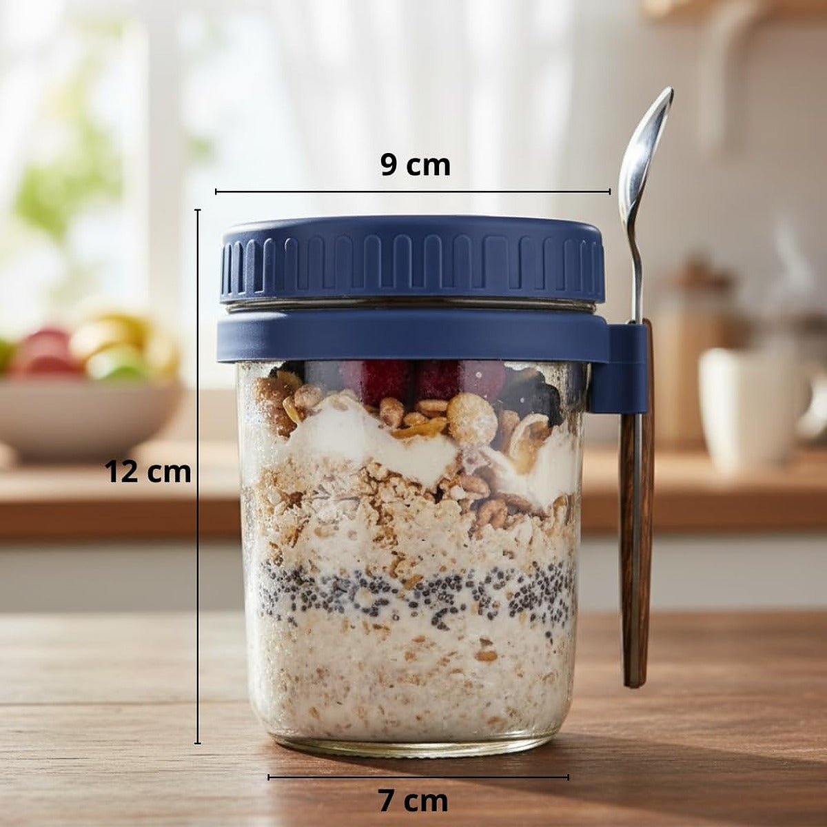 Overnight Oats Glass Jar Set (350ml x 2) with Lid & Spoon | Leakproof Meal Prep Containers | Buy 1 Get 1 Free
