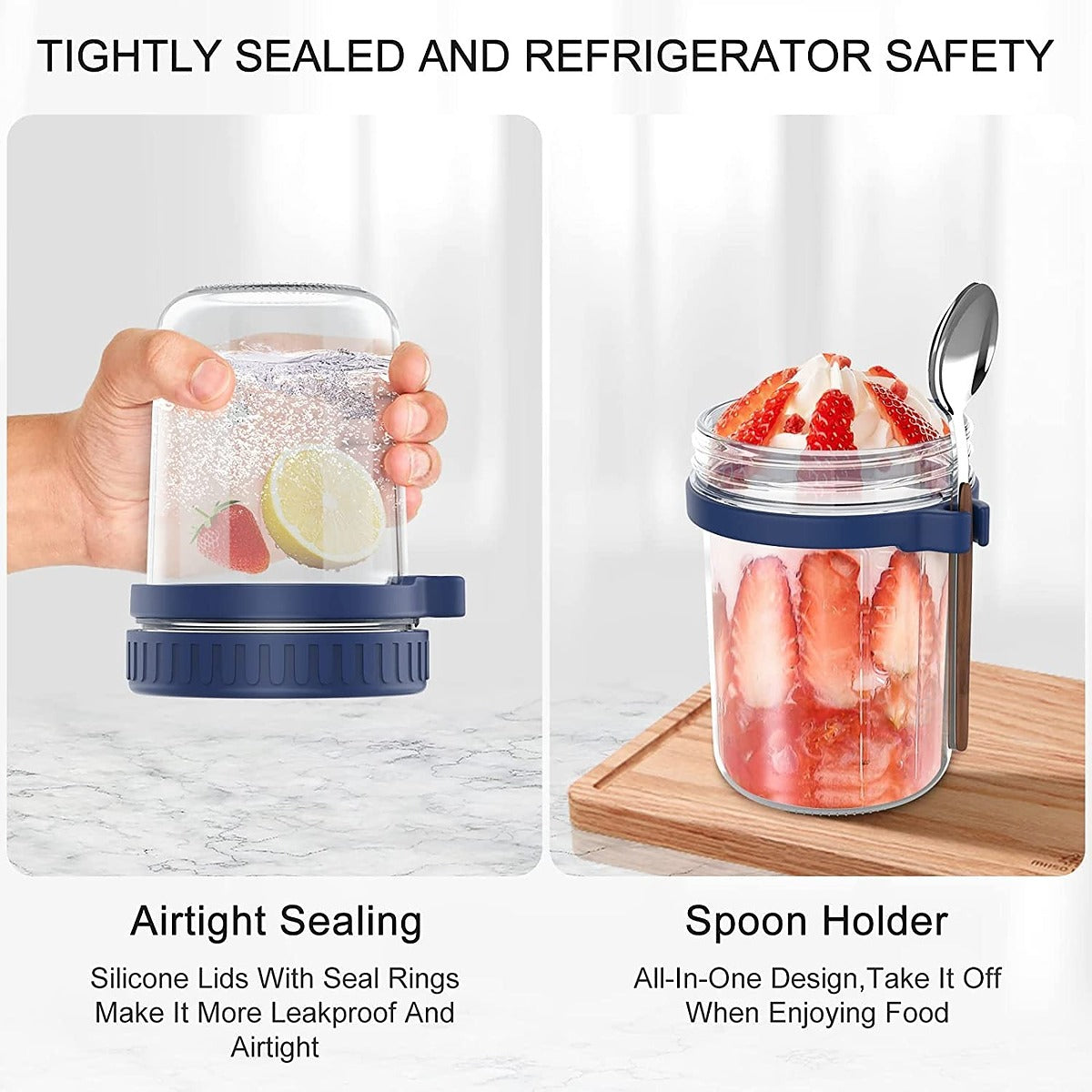 Overnight Oats Glass Jar Set (350ml x 2) with Lid & Spoon | Leakproof Meal Prep Containers | Buy 1 Get 1 Free
