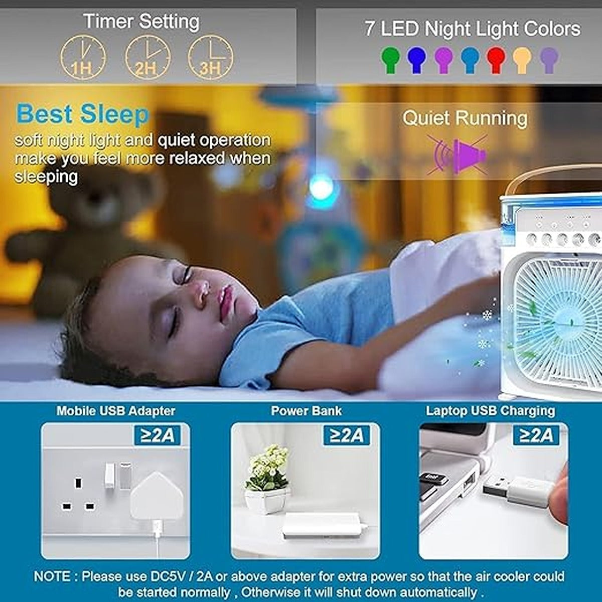 Portable Mini Air Cooler USB Personal Air Conditioner with Water Cooling