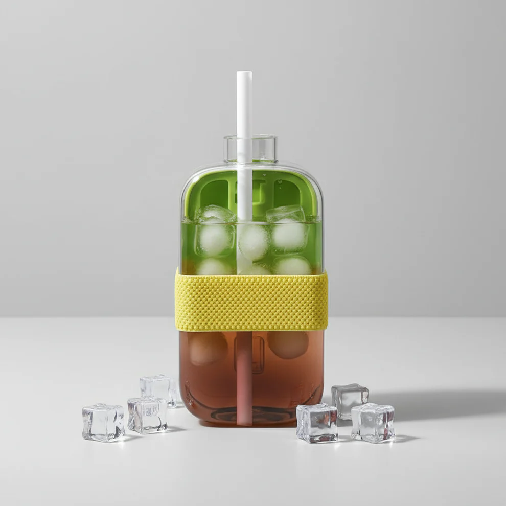 2-in-1 Ice Cube Bottle (800ml) with Built-in Ice Tray & Straw | Leakproof Summer Water Bottle