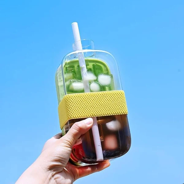 2-in-1 Ice Cube Bottle (800ml) with Built-in Ice Tray & Straw | Leakproof Summer Water Bottle