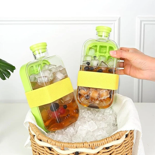 2-in-1 Ice Cube Bottle (800ml) with Built-in Ice Tray & Straw | Leakproof Summer Water Bottle