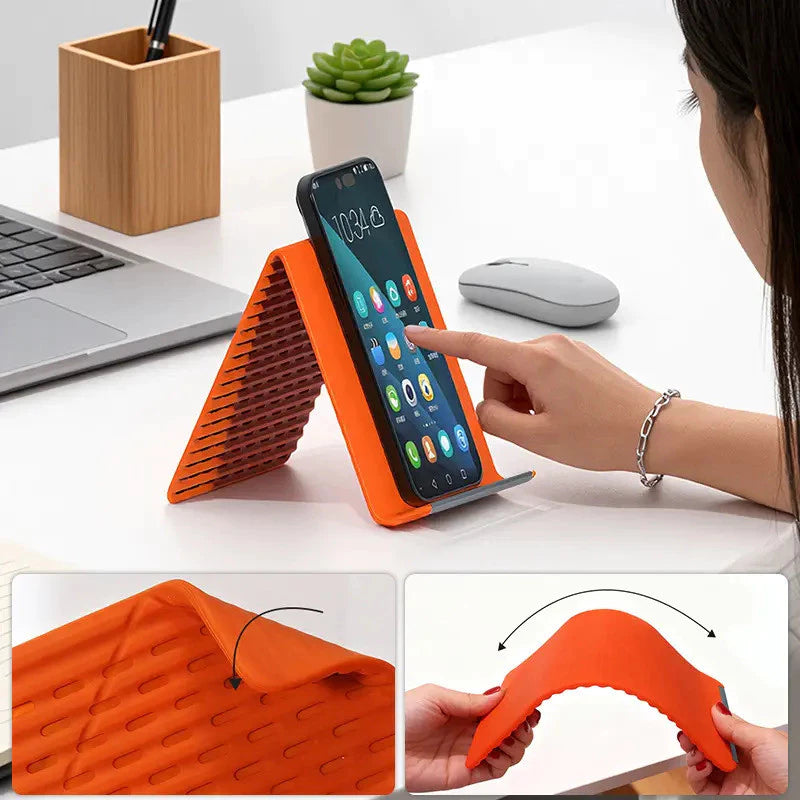 Flexible Silicone Foldable Phone Holder Stand with Aluminum Core for Desk & Travel