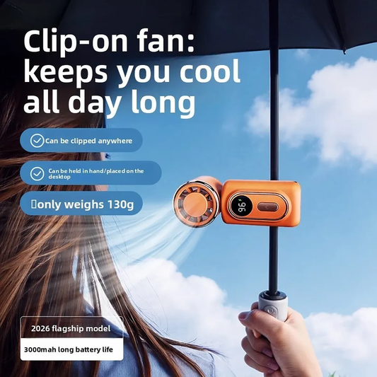 Portable Clip-On Mini Fan with 180° Rotation | USB Rechargeable | Lightweight Cooling Fan for Travel, Office & Outdoors
