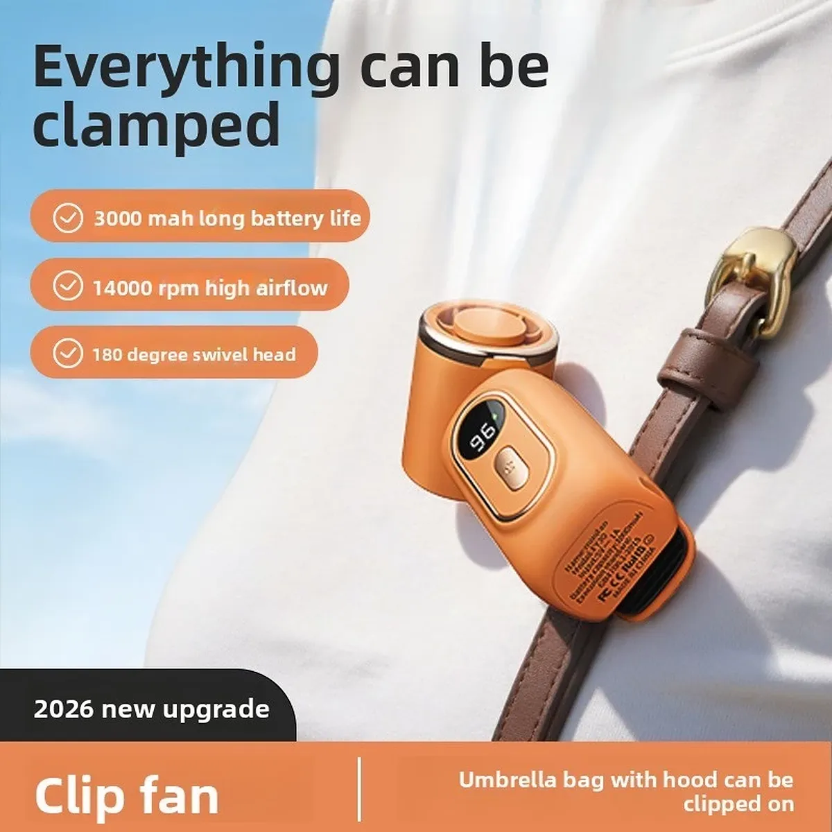 Portable Clip-On Mini Fan with 180° Rotation | USB Rechargeable | Lightweight Cooling Fan for Travel, Office & Outdoors