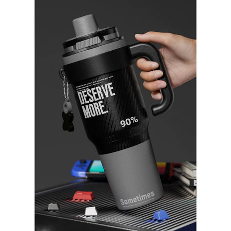 Premium 1250ML Insulated Travel Mug with Handle & Straw | Large Capacity Thermal Tumbler