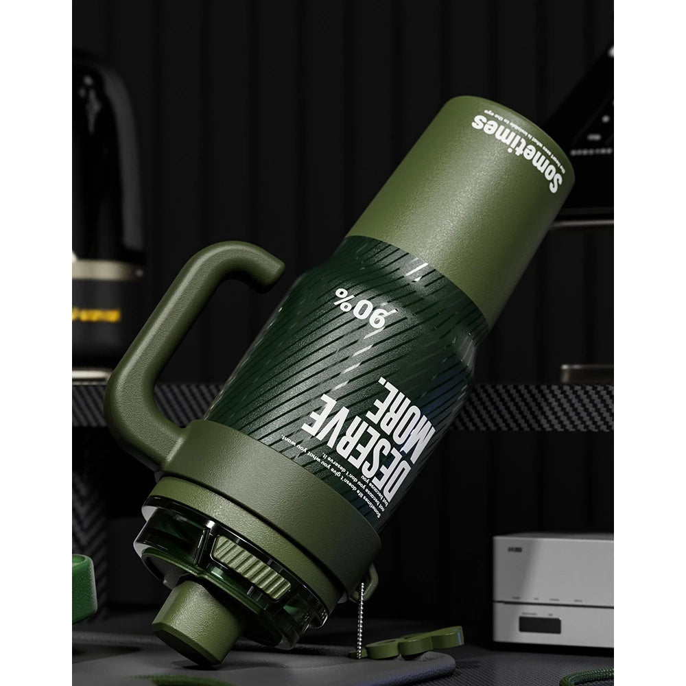 Premium 1250ML Insulated Travel Mug with Handle & Straw | Large Capacity Thermal Tumbler